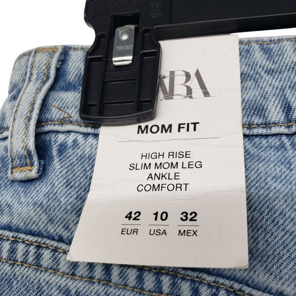NEW Zara Mom Fit Jeans High Rise Slim Mom Leg Ankle Comfort Light Wash Blue 10 - Picture 4 of 9
